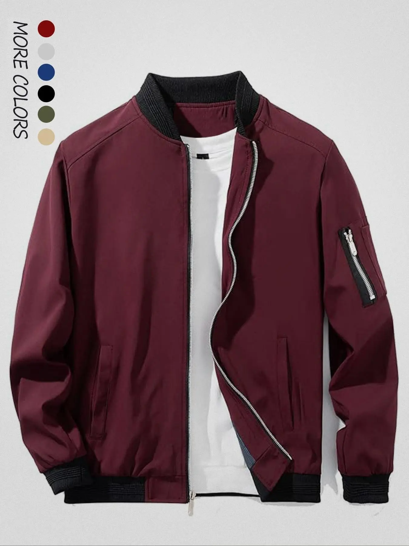 Men's Lightweight Jacket, Casual Fall Winter Coat, Zipper Pilot Jacket with Pockets, Windproof Outdoor Outerwear, Fashionable Golf Jacket