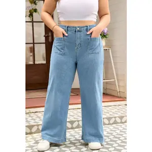 Plus Size Denim Textured Patch Pocket Jeans