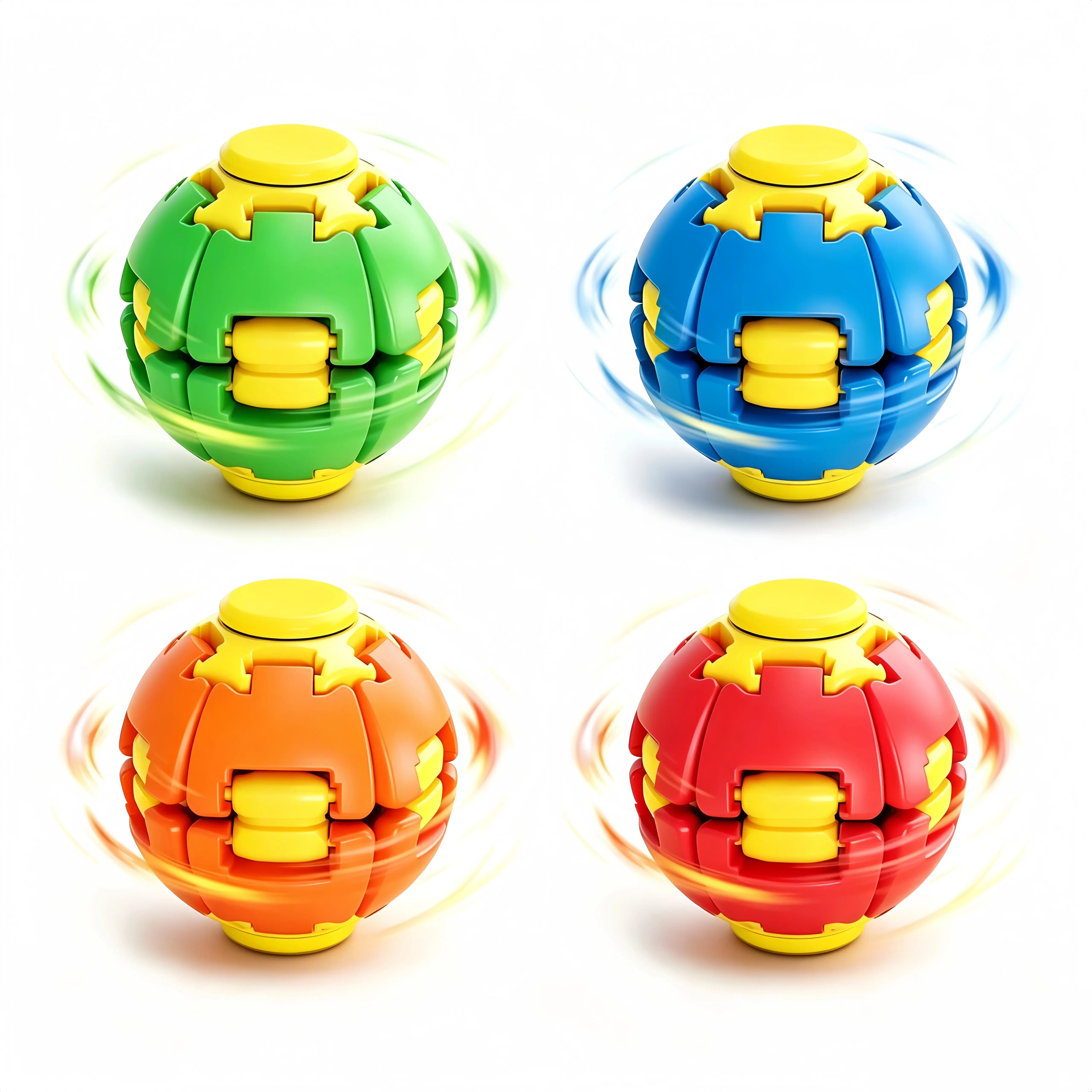 4Pcs Unisex Colorful Fidget Ball, Set - Press-to-Deform, Auto-Spin, Silent Rotation Finger Gyro Cube, Stress & Anxiety Relief Sensory Item, Birthday Party Favors for Kids Office Use