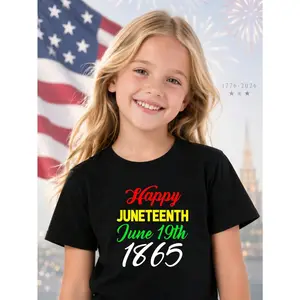 MAWOTEA Happy Juneteenth June 19th 1865 Print T-Shirt For Kids Celebrating Independence Day