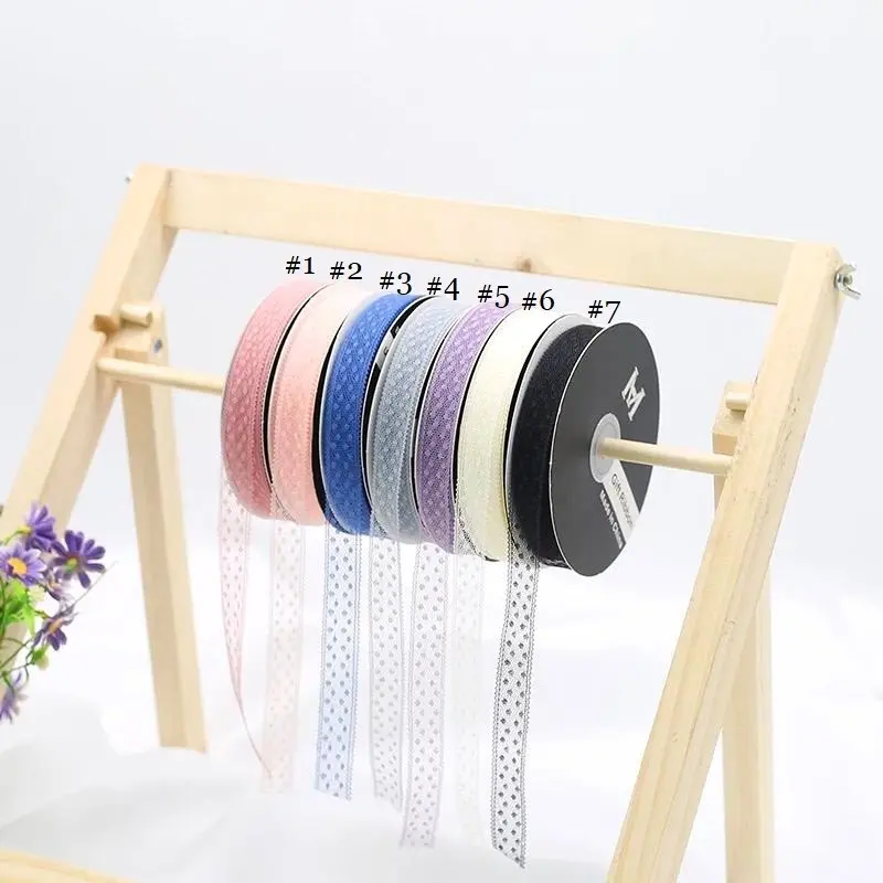 Lace Ribbon with Small Dot Design, 50 yards, 1/2 inch wide, Premium Quality - Various Colors