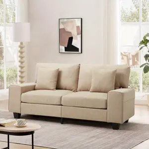 70.9" Beige Linen Loveseat Sofa - Upholstered Two-Seater Couch with 2 Soft Cushions and Side Storage, featuring Comfortable, Durable Design with Round Arms, an Elegant Loveseat Ideal for Apartments, Studios, Offices, and Small Spaces