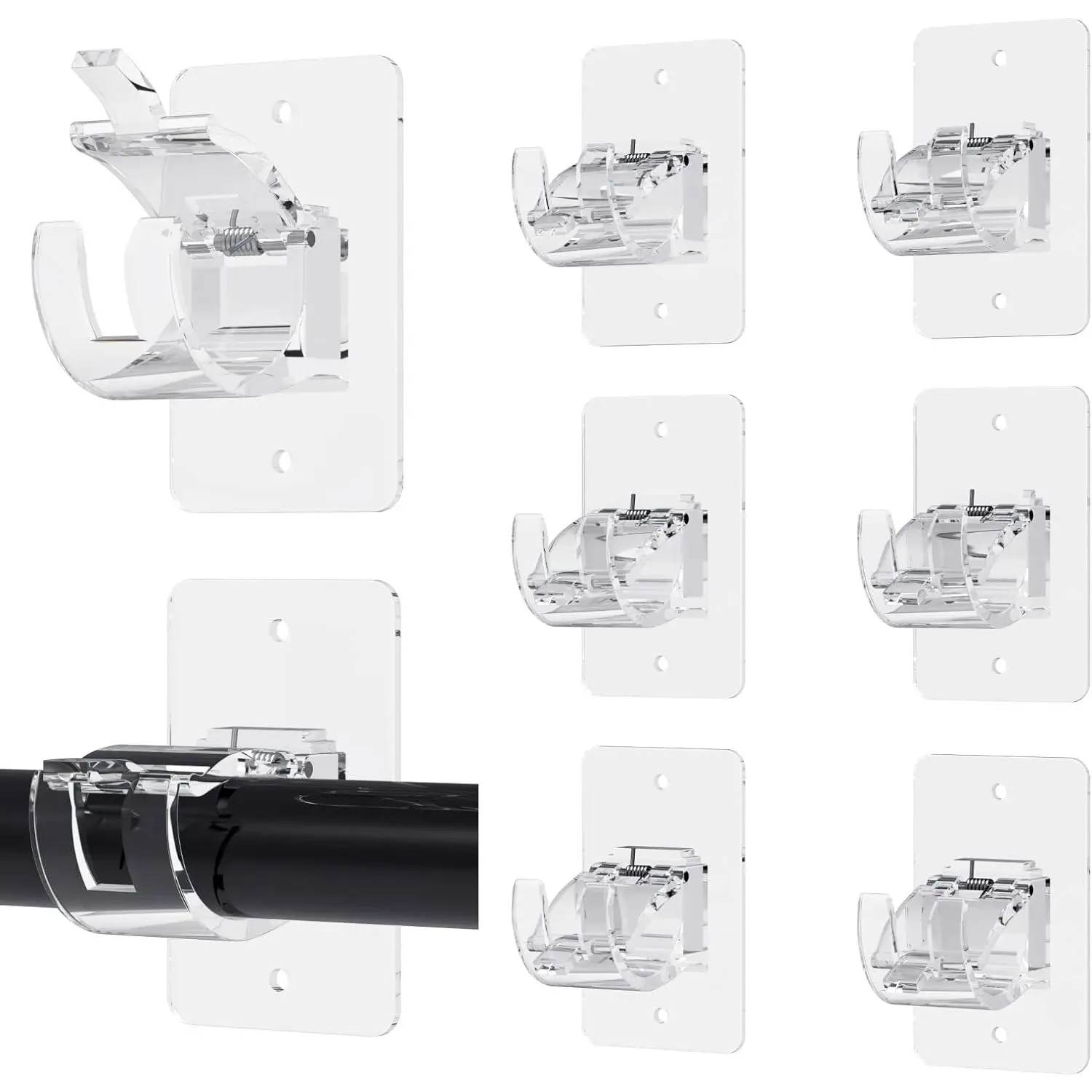 Free Adjustable Curtain Rod Hooks8 Counts Set No Drilling Self Adhesive Curtain Rod No Drill Curtain Rod Brackets Holder Hooks Nail Curtain Hangers for Bathroom Kitchen Home Bathroom and Hotel (Transparent) Interior Decoration Accessories
