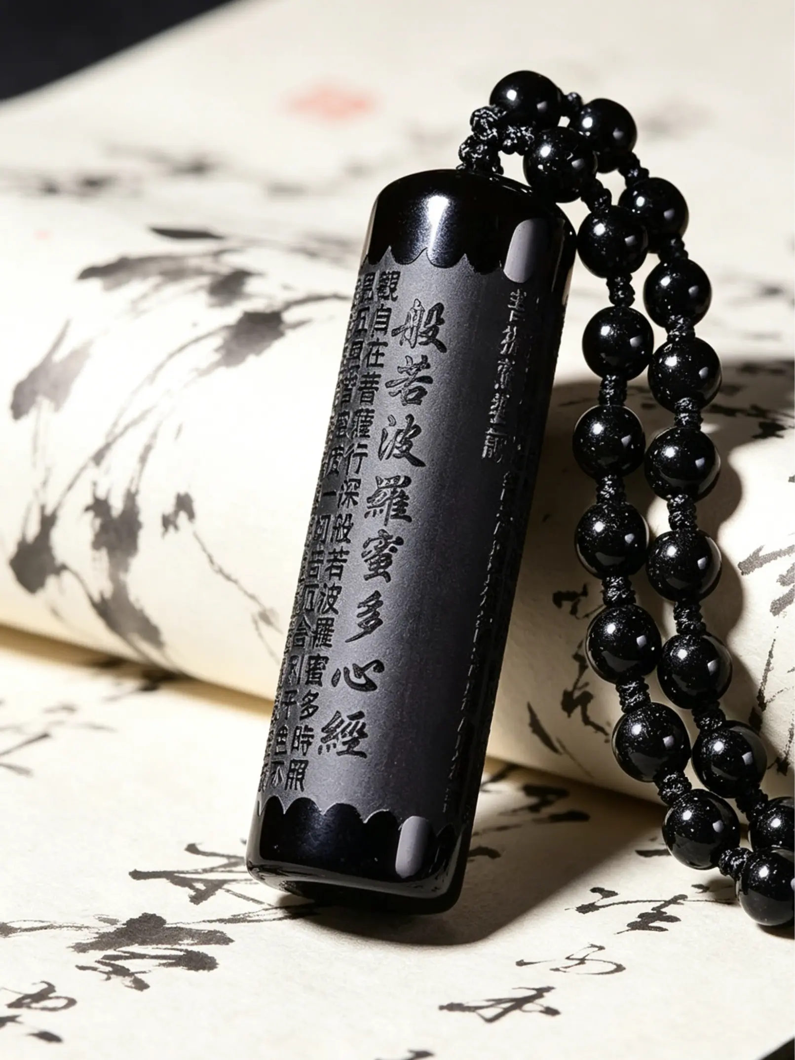 1 piece of black obsidian Buddha pendant, necklace pendant of the Buddha of the Heart Sutra, pendant for men, women's pearl necklace, Inspirational Jewelry
