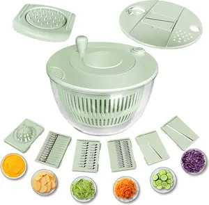 Salad Spinner Large-5.3 Qt Vegetables Fruits Wash Spinner Bowl,Lettuce Spinner Dryer with 5 Blades,Egg Yolk Strainer Slicer Shredder for Kitchen Colander,Pasta and Fries Spinner-Green Utensils