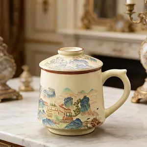 Ceramic Mug with Lid and Inner Filter, Perfect for Water, Coffee, Tea, Milk, Ideal for Home, Office, Gifts, Holiday Present