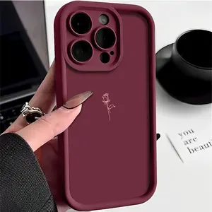 Simple Line Rose Wine Red Phone Case, Suitable for iPhone 16/16Pro/16ProMax/16Plus, 15/15Plus/15Pro/15ProMax, 14/14Plus/14Pro/14ProMax, 13/13Pro/13ProMax, 12/12Pro/12ProMax, 11/11Pro/11Pro Max, XR/Xs/Xs Max, Anti-Dirt,Smartphone Protection Cover Protector