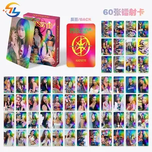 60 Pcs/set Laser Cards KATSEYE Flash Photo Album Card Star Support Scratch Film Photo Card LOMO Card Holographic