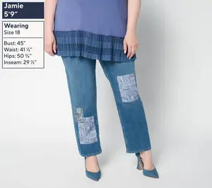LOGO by Lori Goldstein Regular Indigo Patchwork Ankle Jeans