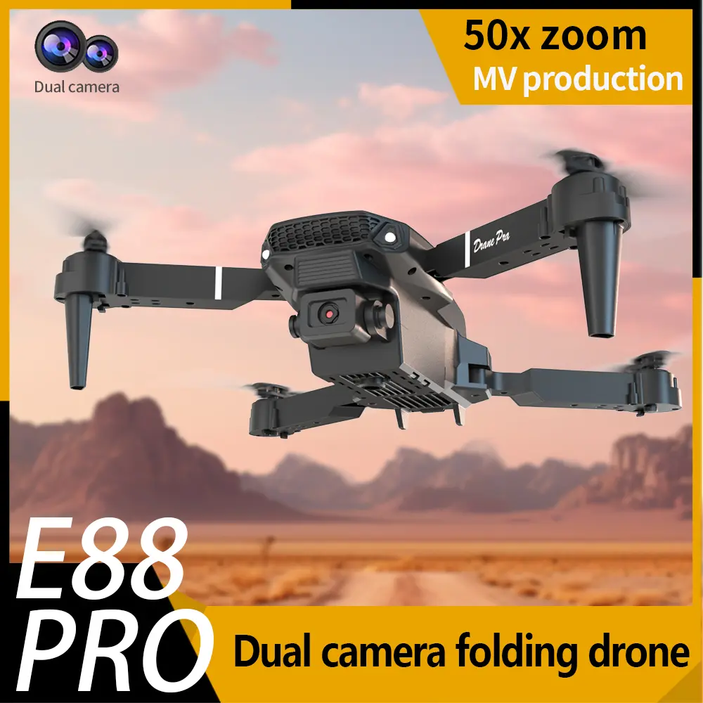 E88 Pro Mini Drone with Dual HD Camera for Adults & Kids, 4K Wide Angle Foldable Quadcopter, Altitude Hold, Headless Mode, One Key Take Off, Portable Pocket RC Helicopter Outdoor Toys