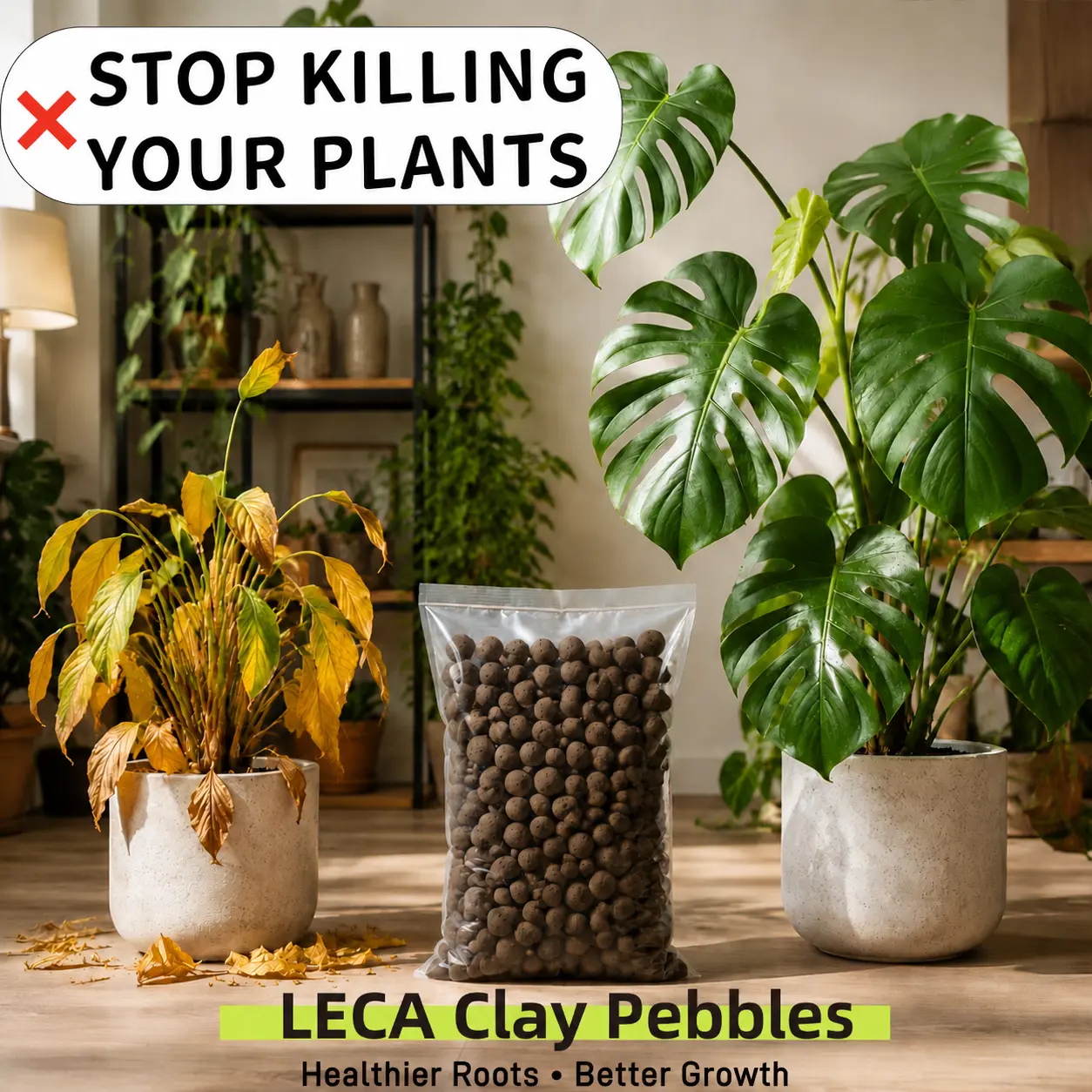 LECA Clay Pebbles for Indoor Plants - Premium Expanded Clay Growing Medium, Root Aeration, Better Drainage, Reusable Hydroponic Soil Alternative by Sohochic Prevents Root Rot & Fungus Gnats, PH Neutral Topdressing Material Soils for Vegetables,