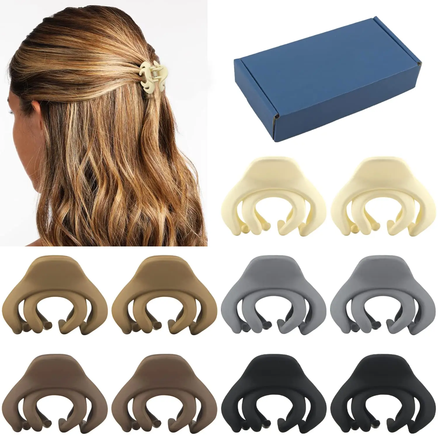 Matte Octopus and Spider Mini Hair Clips Set -  1.5 Inch Nonslip Claw Clips for Thin to Thick Hair,  for Women, Girls, and  (Pack of 5 Colors with  Box)