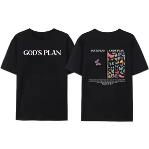 Unisex "God's Plan" T-Shirt, 90s Vintage Christian Graphic Print, Pure Cotton Short Sleeve Casual Streetwear Top, Shortsleeve, Tshirt