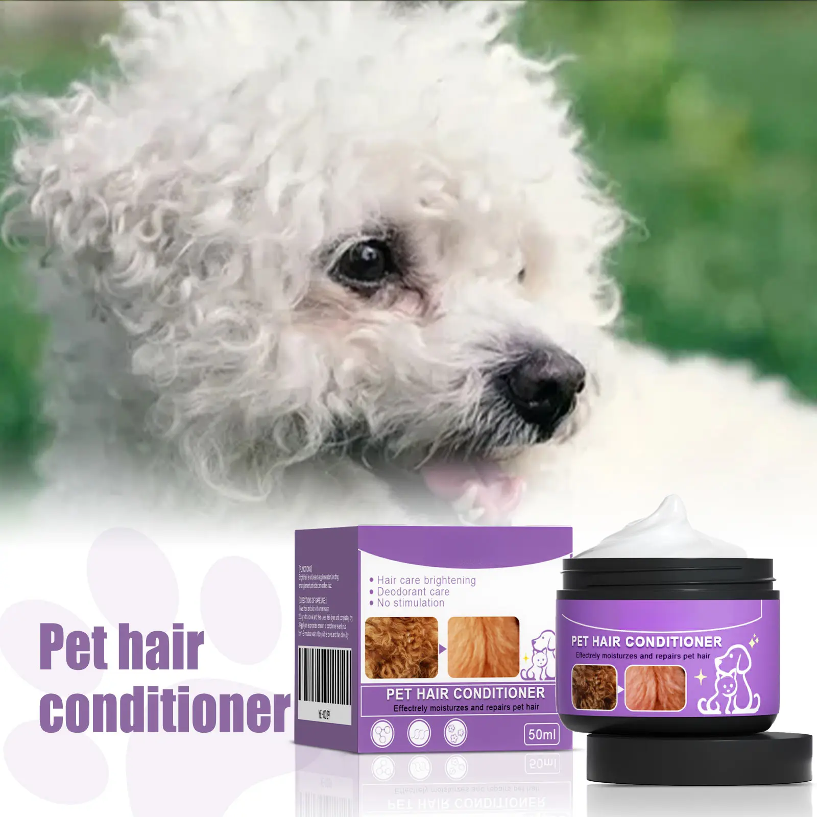 Dog & Cat Coat Conditioner - 1.7 fl oz (50ml) Pet Grooming Cream with Advanced Knot and Tangle Control, Effective Anti-Static Smoothing Balm, Comforting Fragrance, Deep Moisture and Glossy Shine, 3 Years, Single Item