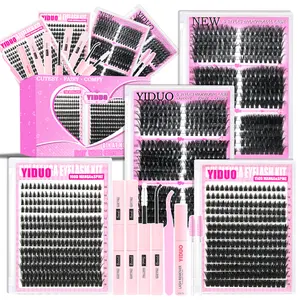 YIDUO 8Styles Lash Clusters Lashes Kit 50D/60D/80D/100D/150D/Manga Spike/Volume Lashes Clusters Kit 10-18mm Cluster Eyelash Extension Kit 751 Pcs D-Curvature With Lash Bond and Seal*2, Lash Remover，Lash Tweezers,Eyelash Brush DIY at Home Easily