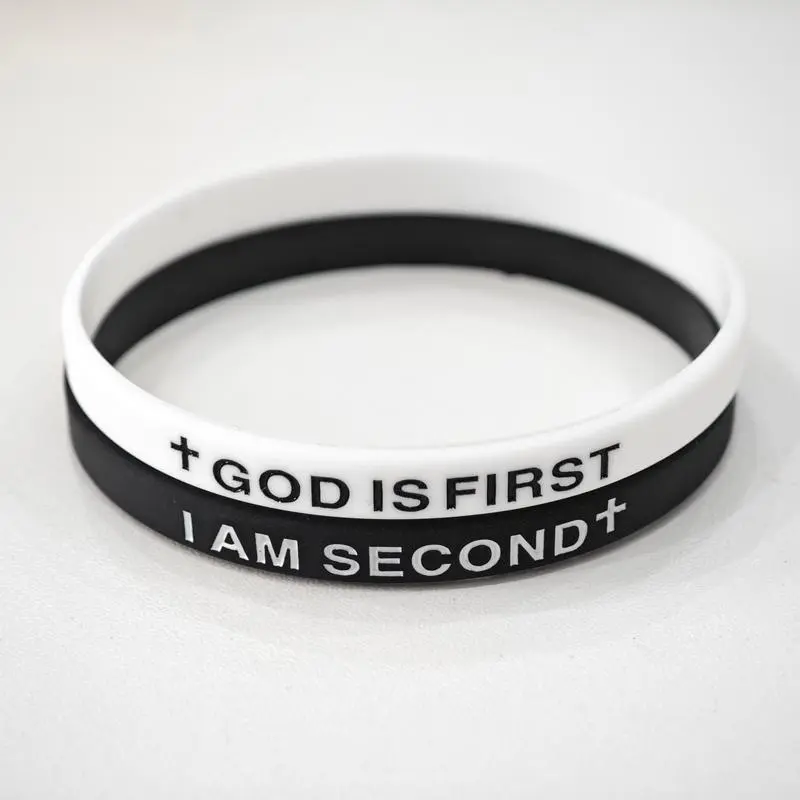 2-pack-GOD IS FIRST BRACELET  I AM SECOND Motivational Message BRACELET Gifts FallFreshness TikTokShop,Gift Elegant Minimalist Bangle Faith Wear Jewelry Elastic Cuff