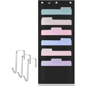 Hanging Wall File Organizer, 6 Pocket, Black, 3 Overdoor Hangers Included, Over The Door File Organizer, Wall Folder Organizer