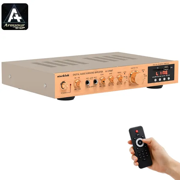 Areyourshop New Style 5Channel Power Amplifier – Only 2" Tall with Bluetooth, FM & Dual Mics for Home & Small Party
