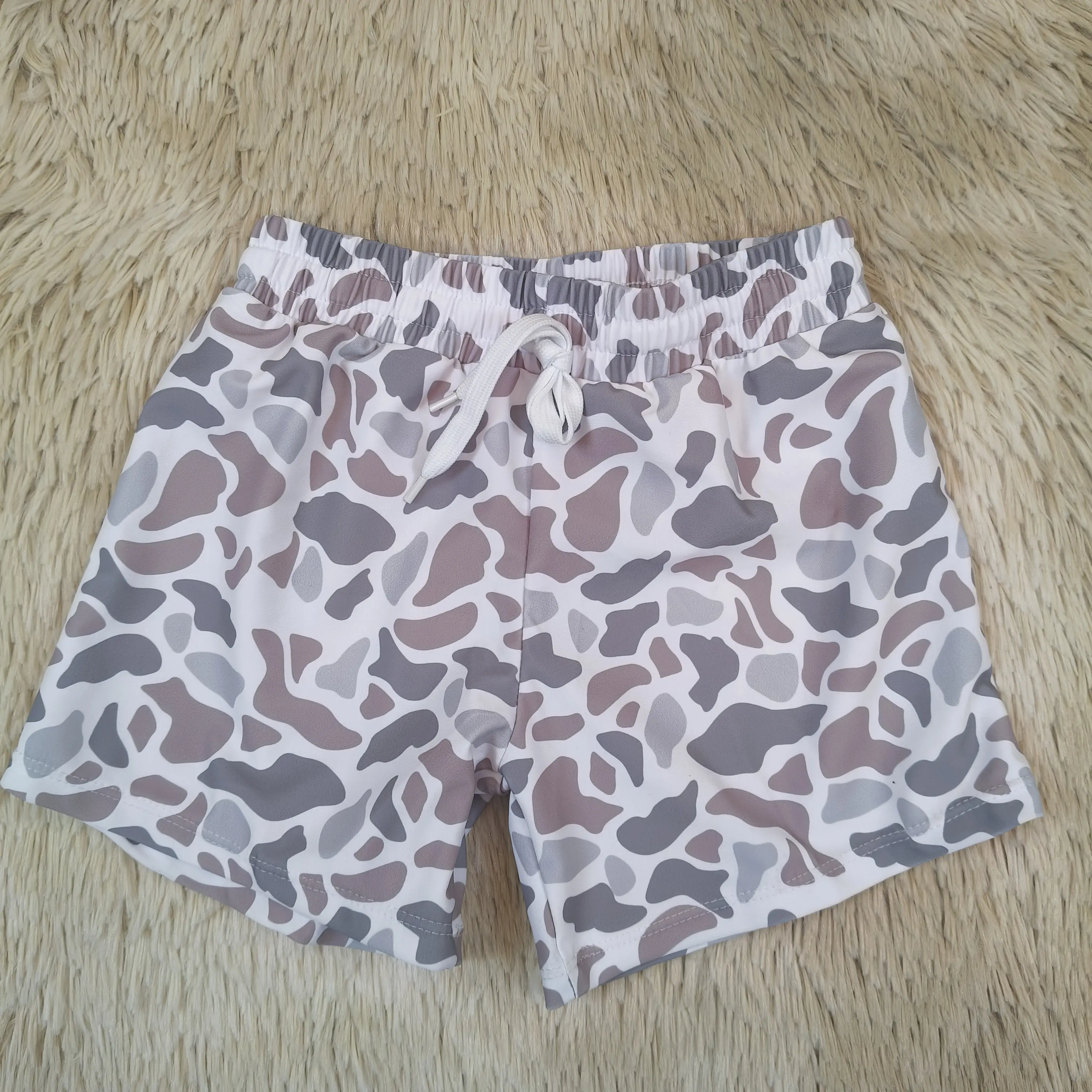 Boys' Grey Camo Shorts - Adjustable Waistband Drawstring, Casual Summer Beachwear for Babies & Toddlers, Sizes 3-6m to 3t, Adjustable Waistband Boys' Shorts, Camo Boys' Shorts