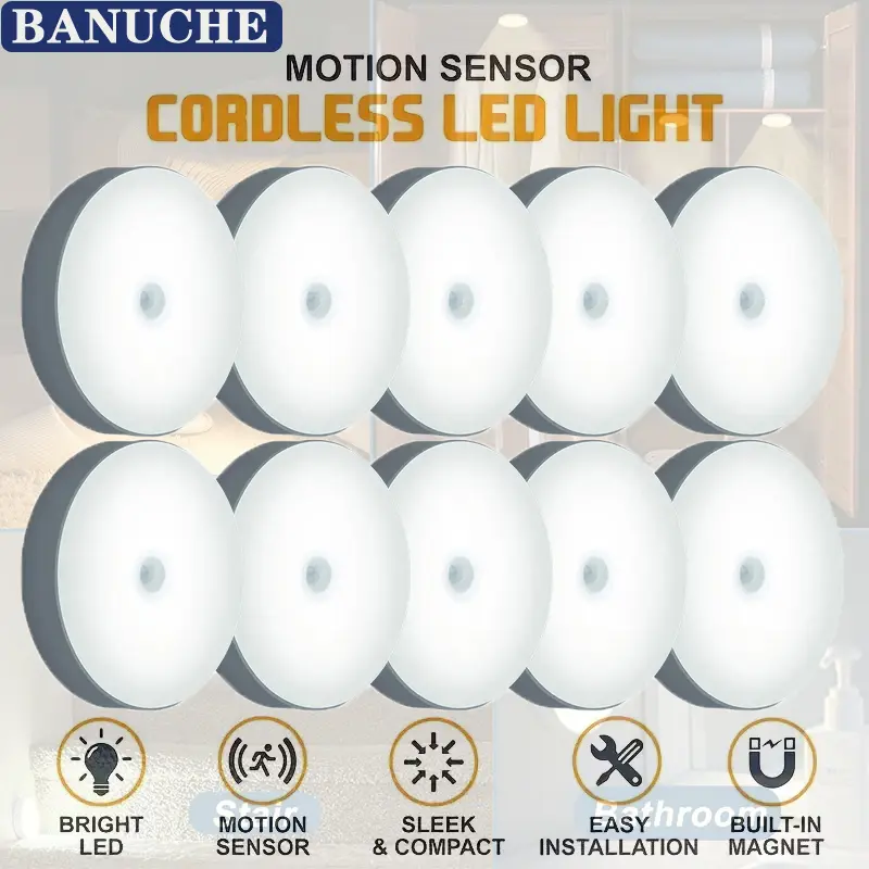 5PCS-10PCS  LED Night Light with Body Sensor for Hallway, Closet, Bedroom, and Bedside Dynamic sensor light, can be installed anywhere