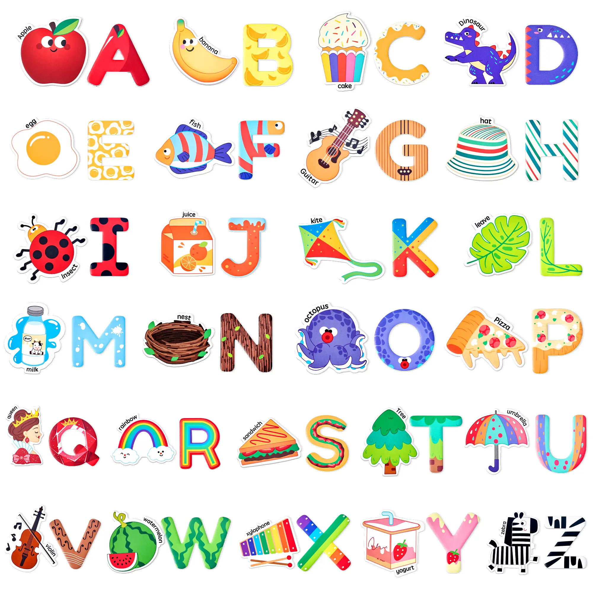 JoyCat Large Refrigerator Magnets Set - 52 Cute Uppercase Letters & Object Shapes, Preschool Language Learning Toy, Cute Decorative Fridge Magnet for Refrigerator Decorating, Kids' Room Gift, Cute Magnets For Fridge, Decorative Fridge Magnets