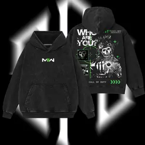 Superstyle Simon "Ghost" Riley Skull Mask Warrior Call of Duty: Modern Warfare II Edition Double Printed Oversize Lightweight Acid Washed Hoodie Game Series Graphic Design Top Cotton Streetwear Game Zone Hoodie Sweatshirt Clothes Menswear Womenswear