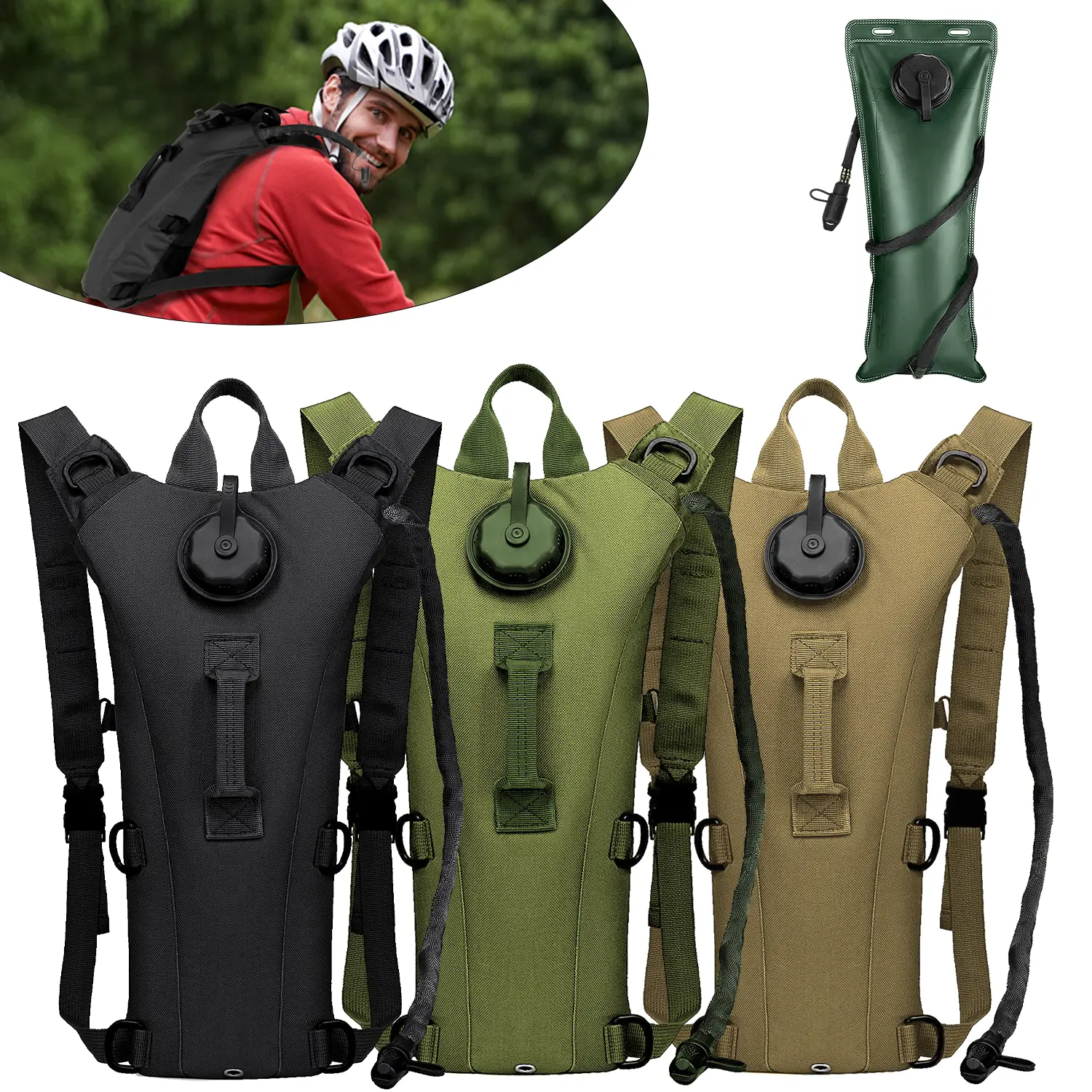 Outdoor Tactical Hydration Backpack, Bicycle Backpack, Comes with a 3L Lightweight Stain-Resistant Multi-Color Water Bladder, Leak-Proof Oxford Fabric, Suitable for Hiking, Biking, Running, Walking and Climbing