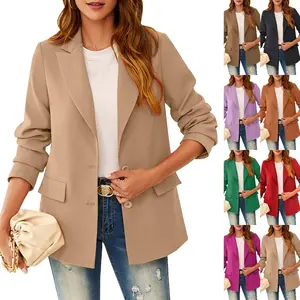 Goranbon Womens Notched Lapel Pockets Button Work Office Blazer Jacket Suit