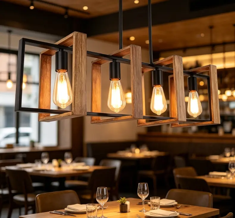 Modern Farmhouse 4 Light Pendant Lights Light Wood Matte Black Metal Dimmable Hardwired Chandelier with Full Set of Mounting Accessories for Kitchen Island Dining Room Bulbs Not Included dimmable farm house pendant fixture#TikTokMadeMeBuy#HomeImprove