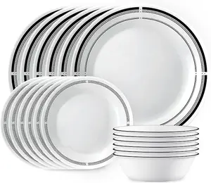 Corelle 18-Piece Round Dinnerware Set, Service for 6, Lightweight Round Plates and Bowls Set, Vitrelle Triple Layer Glass, Chip and Scratch Resistant, Microwave and Dishwasher Safe, Brasserie