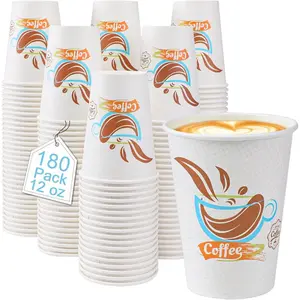 180 Pack 12 oz Coffee Cups, Paper Coffee Cups 12 oz, Disposable Leakproof Cup for Cold Drinks or Hot Beverages