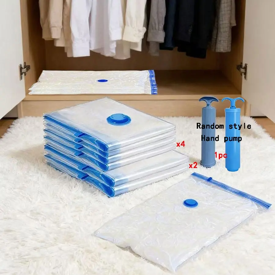 7-piece travel clothes organizer storage bag set (including 4 small ones + 2 large ones + 1 pump), Travel Essentials Organization, Travel Organizer Bags, space-saving sealed bag, suitable for travel, home storage, wardrobes and travel cases, reusable