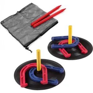 Outdoor Indoor Rubber Horseshoe Set - Includes 4 Horseshoes, 2 Nails, 2 Rubber Pads, 2 Red Plastic Sticks, Suitable for Tailgating, Camping, Backyard, and Children's and Adults' Entertainment