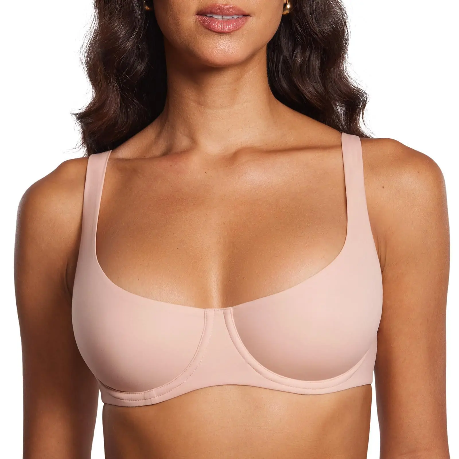 Unlined Balconette Bra No Padded Underwired Double Layer Cup Adjustable Straps Soft Stretchy Invisible Under Low Cut Tops