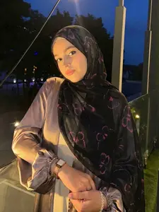 Women's Butterfly Print Balinese Silk Long Scarf Hijab, Versatile Beach Sun Protection Shawl, Lightweight Breathable Muslim Modesty Fashion Accessory