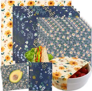 Reusable Beeswax Wrap - 9 Pack Beeswax Wraps for Food, Eco-Friendly Beeswax Food Wraps, Bread Sandwich Wrapper - Organic, Sustainable, Zero Waste, Reusable Plastic-Free Food Storage Wrap, 1XL, 3M, 5S（Flowers）
