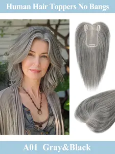 Human Hair Topper With 3 Clips 7x11cm Base Invisible Lace Machine-Remy Hair No Bangs Natural Toppers For Woman Topper For Thin Hair One Piece Toppers Breathable Easy to Use Save Time