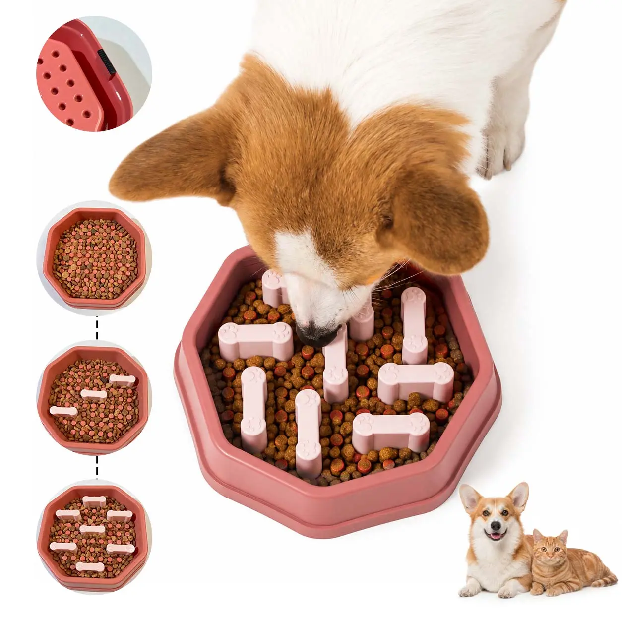 【weeklydeals】Adjustable Bone Shape Dog Slow Feeder Bowl, Anti-Gulping Interactive Puzzle Feeder for Fast Eaters, Anti-Slip Octagonal Pet Feeding Tray to Slow Eating, Energy Release Bowl for Dry Wet Food Snacks slobber stopper