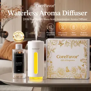 CoreFavor Waterless Essential Oil Diffuser(H2) with 120ml Oil, Portable Battery-Operated Cold Air Aroma Scent Machine, 6 Mist Modes with 5 Color LED Lights, Quiet Diffuser for Bedroom, Office, Bathroom&Car