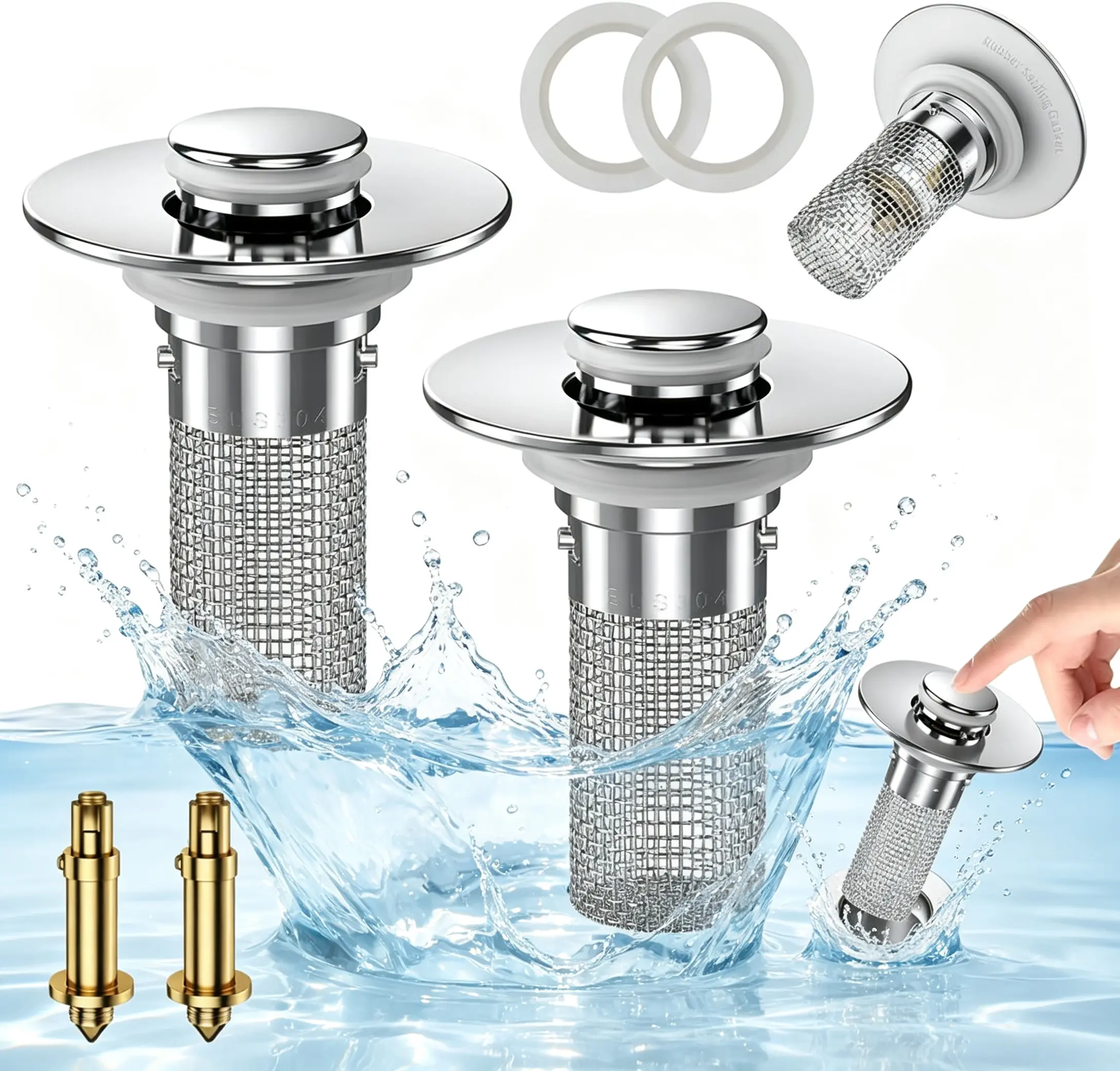 Pop Up Bathroom Sink Drain Strainer Hair Catcher, Sink Drain Stopper with Removable Stainless Steel Filter Basket, for US Universal Bathroom Kitchen Basin Sink Stopper Replacement