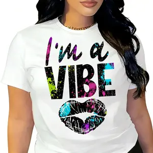 Womens Graphic Tee Im A Vibe Rainbow Paint Splatter Letter Print Lip Graphic Short Sleeve Soft Casual Streetwear Top For Everyday Outfits