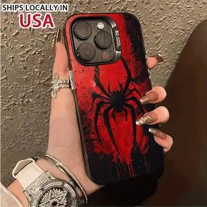 Red Spider Pattern Case for iPhone 16 15 14 Pro Max 13 12 11 XR XS Plus Shockproof Drop Protection Durable PC Smartphone Cover Silicone Protective
