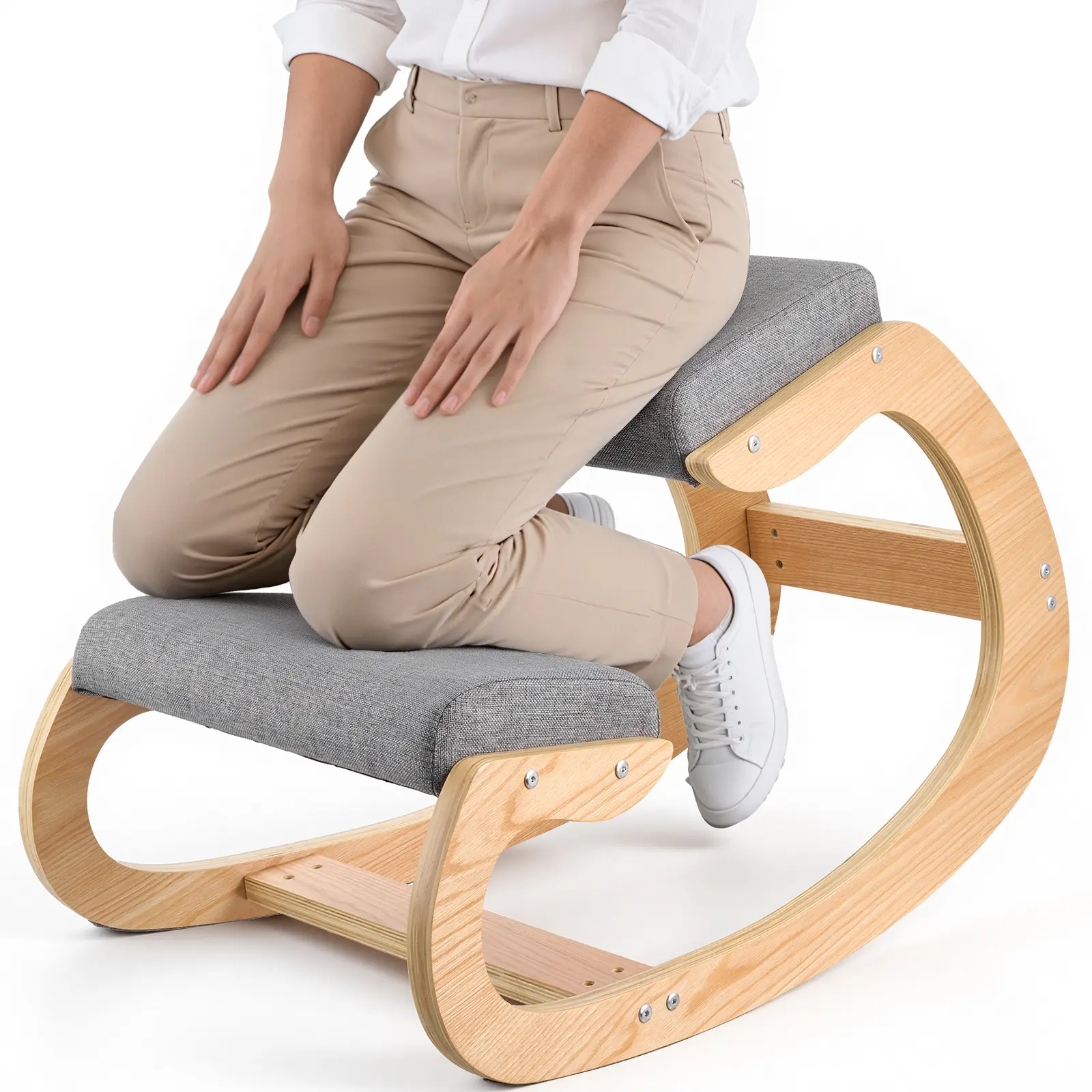 【SummerFinds】VEVOR Ergonomic Kneeling Office Chair - Foam Seat, Thick Cushions, Solid Wood Frame, Adjustable Height - Work From Home Essential for Bad Posture Fix, Good Posture Support, Low Back Pain Relief - Gray for Home & Office Use, Supportive Sitting