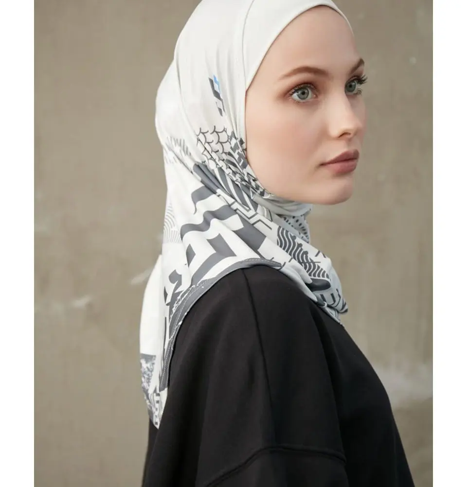 Modefa One Piece Instant Sports Hijab - Geometric Tiles - Charcoal