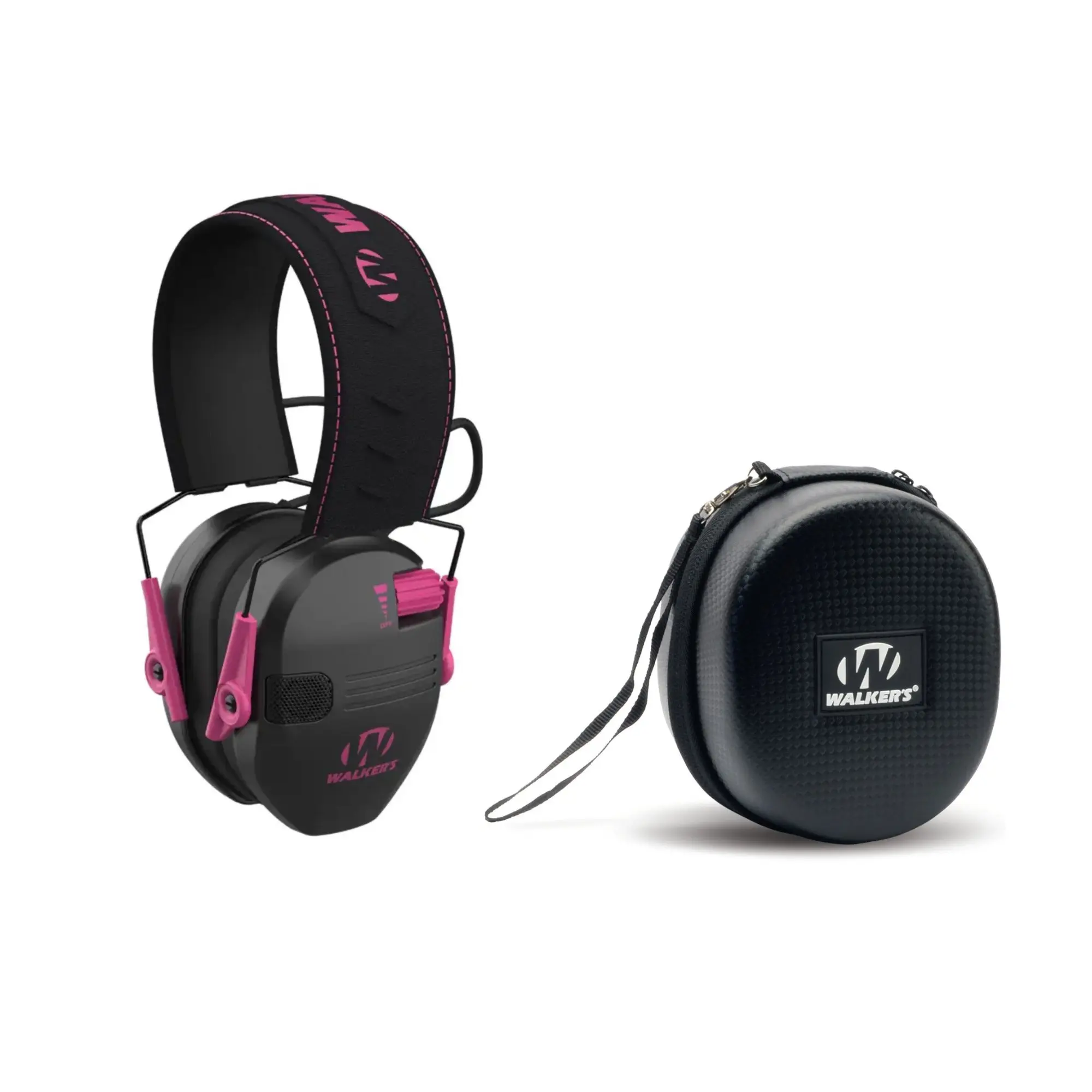 Walker's Razor Junior Over-Ear Youth Hearing Protection Muff, Pink, Compact Outdoor Design with Double Zipper Protective Case