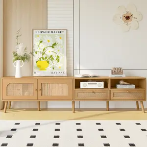 TV Stand for TVs up to 85'' , Modern Farmhouse Media Console, Entertainment Center with Solid Wood Legs, TV Cabinet for Living Room, Home Theatre