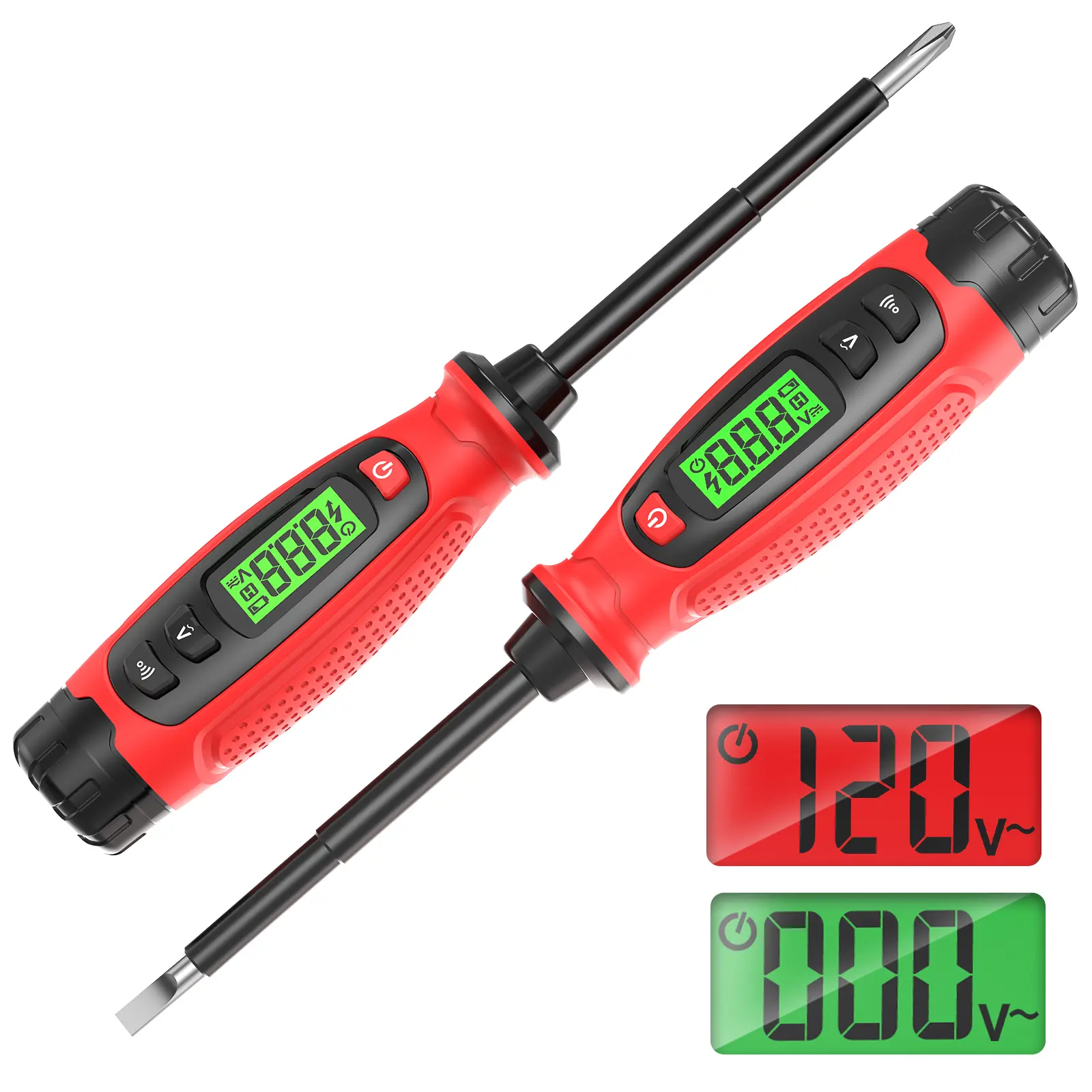KAIWEETS Voltage Tester with Screwdriver, NCV Function, AC 3V-500V With LCD Alert Display, Live Wire Test, Wire Breakpoint Finder, Audible Alarm, Portable Electrical CircuitDetector Tool for Home & Pro Use, For DIY enthusiasts, Red