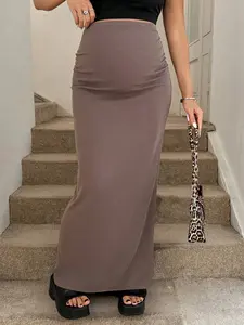 Maternity Solid Color Adjustable Waist Maxi Mermaid Skirt Y2k Clothes