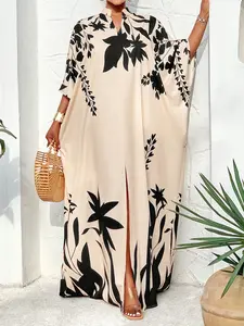 Women's Elegant Long Sleeve V-Neck Batwing Sleeves Split Design Casual Dress, All Season Plus Size Fit Fashion Commuter Wear