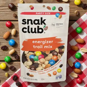 Snak Club Energizer Trail Mix with Roasted Salted Peanuts, Raisins, M&M’S Chocolate Candies, Roasted Almonds, Gluten-Free and Kosher Snack, 24 oz Resealable Bag